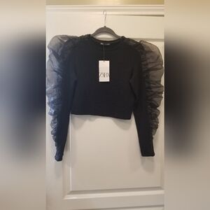 Zara Butterfly Cropped Top sz M Black NWT